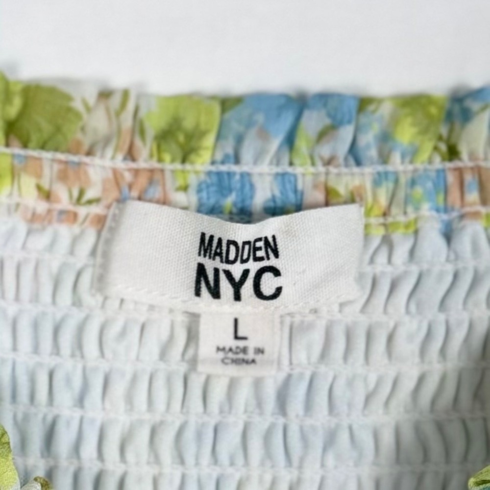 Madden NYC Mini Dress L Floral Spring Coquette Smocked‎ Puff Sleeves Cottagecore - Picture 4 of 8